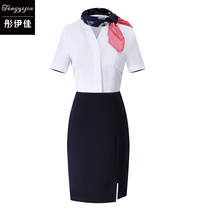 Commuter womens ol white short-sleeved shirt buttock skirt two-piece temperament goddess fan stewardess uniform interview formal dress