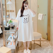 White Pure Cotton Sleeping Skirt Woman Summer Short Sleeve Loose Large Yard pyjamas can be worn out of white T-shirt dresses Long pregnant woman