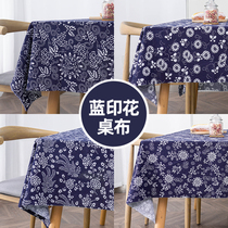 Wuzhen blue printed cloth tablecloth Chinese National style cotton linen blue and white cloth Chinese dining table tea table cloth rectangular