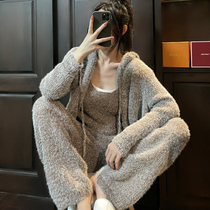 Seine River ~ word-of-mouth series Yo thick pajamas women soft mink cardigan plus velvet warm three-piece set