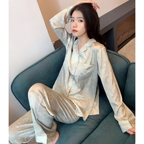 Simple English style ~ luxury quality pajamas female silk size loose long sleeve trousers can be worn in two sets
