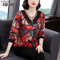 Fashion foreign mother dress 2021 autumn new size womens loose belly belly base shirt long sleeve aged blouse