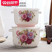 Large ceramic fresh-keeping bowl with lid sealing buckle heat-resistant lunch box sealed can not leak refrigerator microwave oven