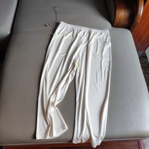 Early summer white heavy weight 160g double-sided knitted silk white filament high-waisted 7-point pants large size loose