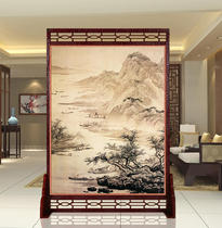 Modern Chinese solid wood screen partition living room office hotel lobby hollow mobile entrance Landscape double-sided seat screen
