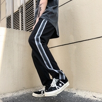 vibe national tide high street pants men autumn hanging side stripes straight pants American retro wide leg casual trousers