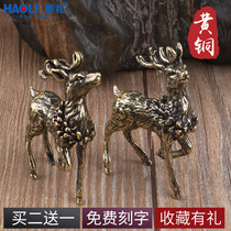 Chinese style pure copper deer study a pair of ornaments solid brass Sika Deer Elk hand craft sculpture small gift