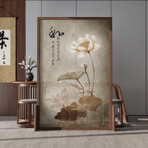 New Chinese screen partition living room solid wood wooden hollow office modern simple classical transparent mobile Lotus
