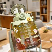 Large capacity water cup Womens summer season with straw cup Portable childrens cute net red ins high Yan value kettle bottle