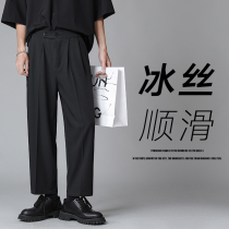 Trousers mens summer ice silk thin straight loose drop hanging suit pants Mens large size wide leg casual pants