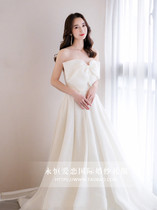 Light wedding dress small dress 2021 New Forest Super fairy dream thin bow wedding dress pregnant women go out yarn