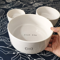 Ceramic dog bowls dog food basin kitty bowls Drink water bowls flat bottom special large number of dogs eat rice bowls and anti-roll