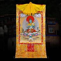 Buddhist Green mother thangka Buddha statue hand double-mounted coarse cloth painting heart length 120cm does not fade large