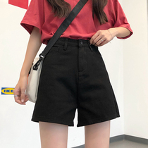  Black denim shorts womens summer new high waist A-line Korean version of all-match thin loose wide leg pants large size hot pants