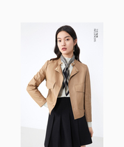 Music store with women's 2020 winter new solid color short lapel leather 8C61509616
