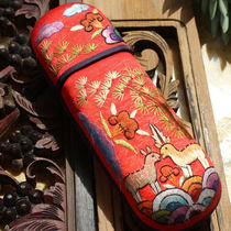  Double-sided hand embroidery embroidery* * * Embroidered exquisite glasses case***Ruyi pine deer(big red)