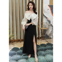 Party evening dress female long black one-shoulder daily temperament party socialite birthday small dress dress summer