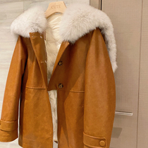 2021 new fox fur collar leather jacket women winter detachable fur liner leather jacket womens coat