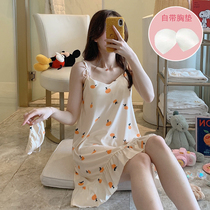 Summer Harness Sleeping Skirt Woman With Chest Cushion Pyjamas Woman Summer Pure Cotton Thin style Sexy Sweet loose Big code Home Home Clothing