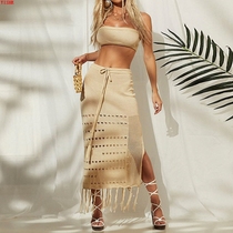 Womens Bikini Blouse Chest Wrapped Long Dress Beach Sunscreen skirt Women sun protection skirt