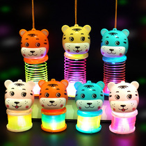 2022 Cartoon Tiger Luminous Elastic Rainbow Ring Spring Ring Tiger Year Hand Lantern Children Puzzle Toy Hot Sell