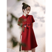 Red modified cheongsam toast suit young retro little girl 2021 new summer Chinese style short