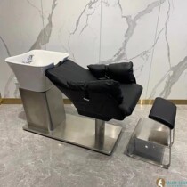 Net red hair salon special stainless steel washing bed barber shop hairdressing semi-lying simple ceramic basin Flushing bed water heater