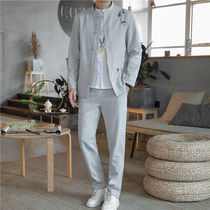 Tang costume mens youth Zhongshan mens tea Zen Hanfu mens ancient embroidery suit Chinese style mens clothing