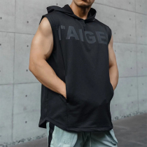 Muscle fitness brothers sports vest sleeveless hooded vest loose European and American wind waistcoat mens elastic training clothes