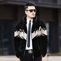 Winter new mink coat mens whole mink real mink American imported velvet fur coat mens hooded tide