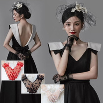 2021 New Butterfly Lace Bridal Gloves Retro Wedding Net Red Photo Mori Wedding Photography Short Korean Version