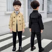 Boys foreign style windbreaker autumn and winter children Korean coat handsome children long coat baby British coat Tide fan