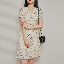 Maje Kara2022 Summer new collection Waist Temperament Style Elegance Classic Polo Dot Snowspinning V Collar Dress Woman
