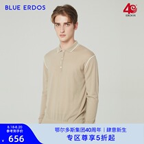 BLUE ERDOS Mens 21 spring and summer new casual contrast worsted small lapel wool loose men POLO SHIRT
