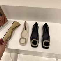 Single shoes womens shoes 2021 spring and autumn soft leather square head with skirt gentle flat small laddy shoes Bean shoes boat shoes