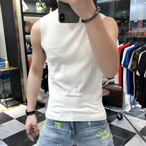 Summer mens sleeveless vest Ice silk shoulder-length t-shirt tight slim bottoming waistcoat 2021 mens sleeveless tide brand