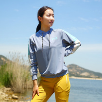 Sports outdoor womens summer cool hooded sunscreen quick-drying coat Elastic casual breathable top hoodie sweater