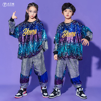 Street Dance Suit Boy hiphop Hip Hop Tide Silver Girl Jazz Dress Sequin New Year's Day Children's Dress