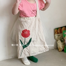 2022 South Korea Ins Little Red Book Art and Children Flowers Cotton Hemp Sails Cloth Bag Handbag SHOPPING BAG MOMMY BAG