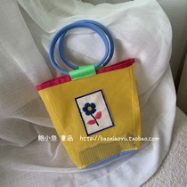 2022 spring and summer new Korean non-purchase of the same children's flower hollow mesh handbag bag parent-child mommy bag