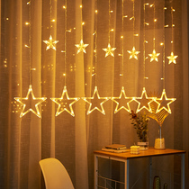 Christmas room atmosphere decoration small colored lights flashing lights string lights star Net red light bedroom layout indoor curtains