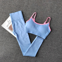 Foreign trade European and American sports hip yoga suit female fitness set solid color running quick clothes beginner two-piece set