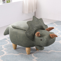 Brief Nordic Fauna Solid Wood Dinosaur Changing Shoes Stool Storage Short Stool Test Bench Sofa Stool Small Stool Containing Footstool