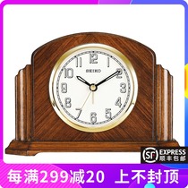  Seiko table clock Bedroom personality solid wood silent jump seconds luminous alarm small table clock QXE043