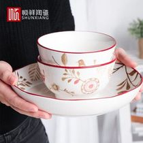 Shunxiang Ceramic Celebration Bird Festive Size Plate Soup Rice Bowl Net Red Personality Red Chinese Style Chinese Tableware