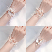 Bride bridesmaid wrist Flower sisters hand flower Moren series Super fairy bracelet champagne color simple ribbon wedding Korean ins