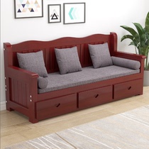 New Chinese style solid wood sofa with storage drawers economical small apartment living room double three seat bench sofa chair