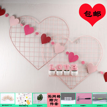 ins pink love grid photo wall girl Net Red Room wall decoration iron photo frame wall shelf