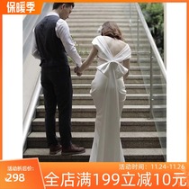 French light wedding dress 2021 new simple retro Bride wedding go out gauze sexy backless satin evening dress women