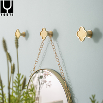 Nordic Four Leaf Grass Design Pure Brass Key Hook Xuan Guan Bedroom Wall Perforated mount Decorative Cloister Hook